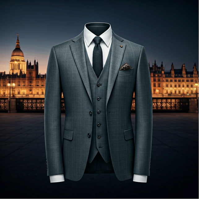 slate grey flannel suit