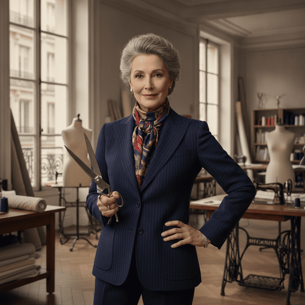 high end professional individual portrait of the senior female master tailor