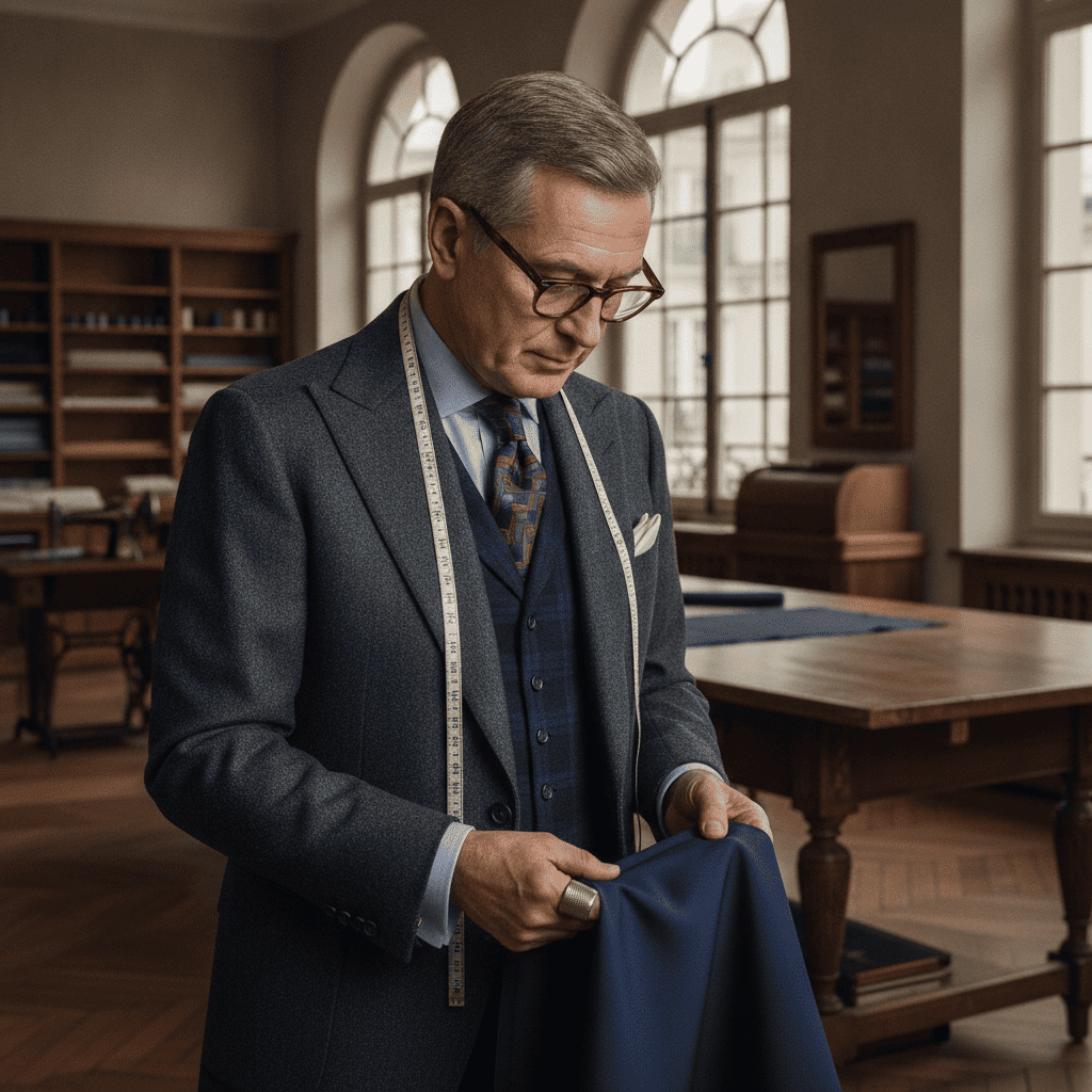 high end professional individual portrait of the senior male tailor with